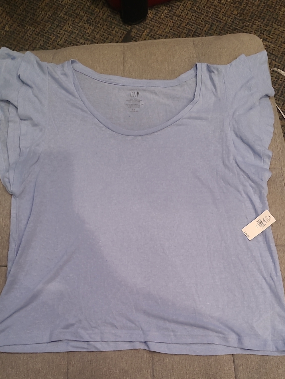GAP Pale Blue Flutter Sleeve Scoop Neck LINEN Tee L